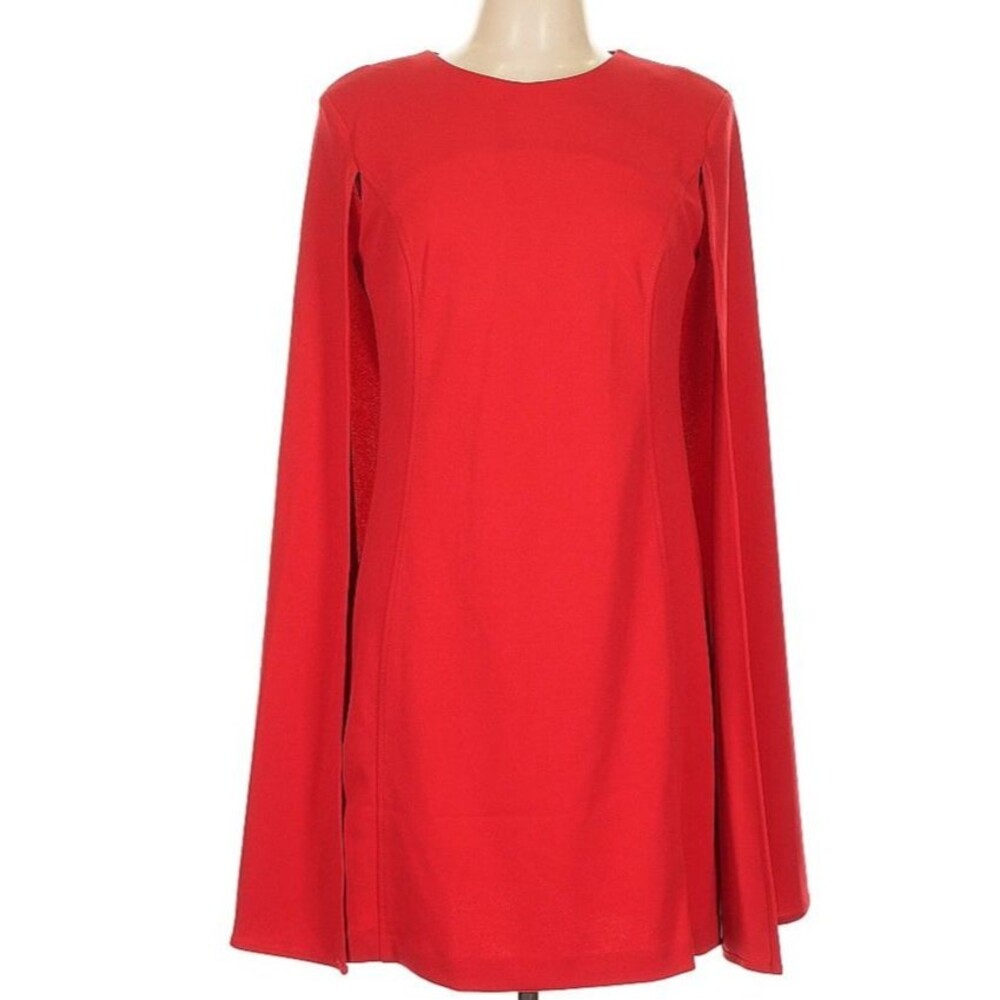DESIGNER CALVIN KLEIN RED SLEEVELESS KNEE LENGTH CAPE DRESS SIZE 10.R - Picture 3 of 16